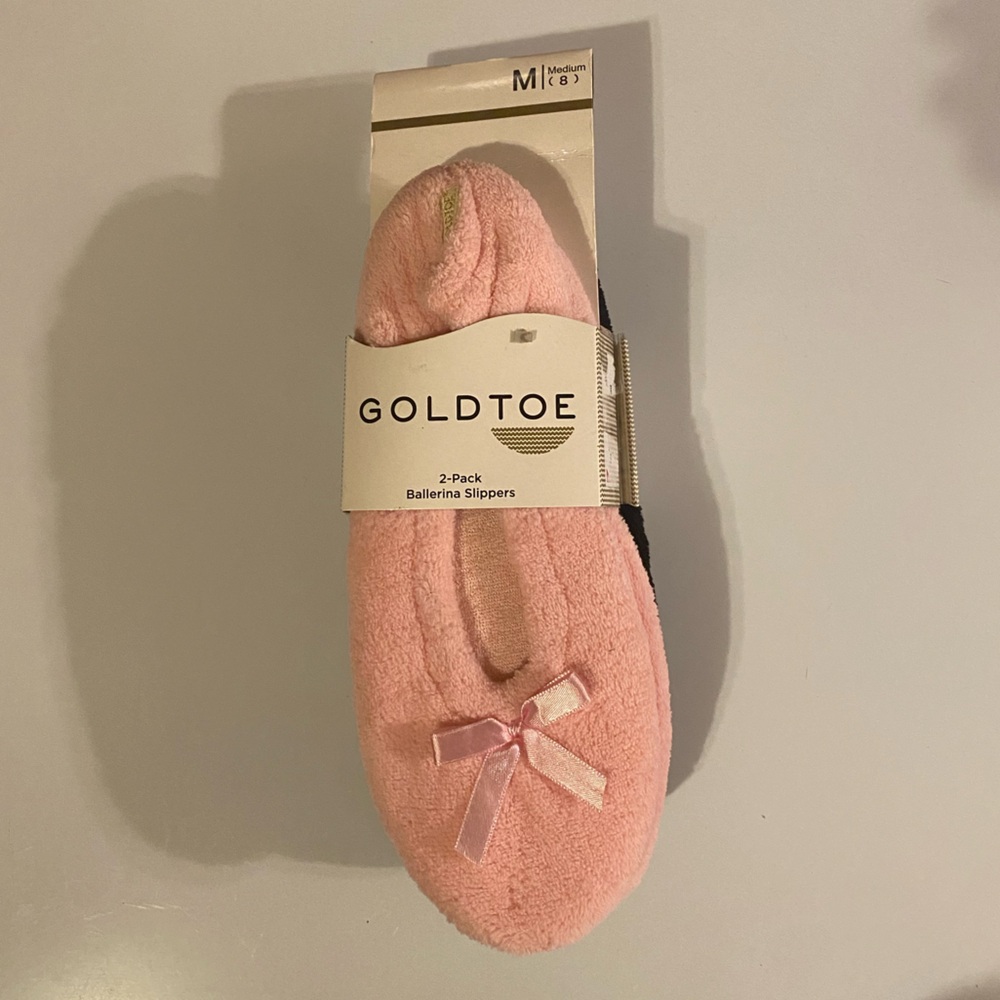 Gold Toe Blush & Black Slipper Socks with Bow